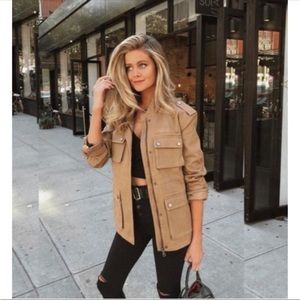 New Avec Les Filles Tan Cargo Utility Jacket